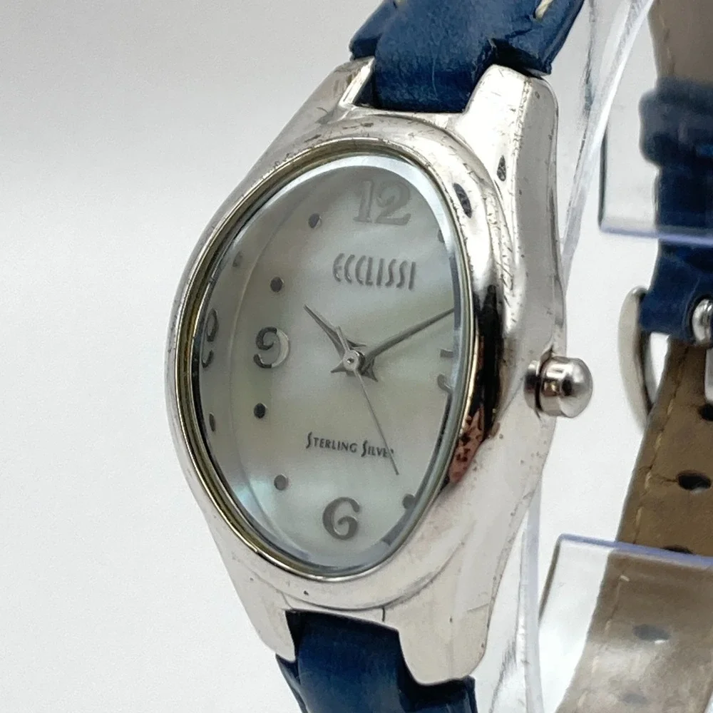 Ecclissi Women's Watch 24mm Sterling Silver 925 MOP Dial Leather New Battery 8